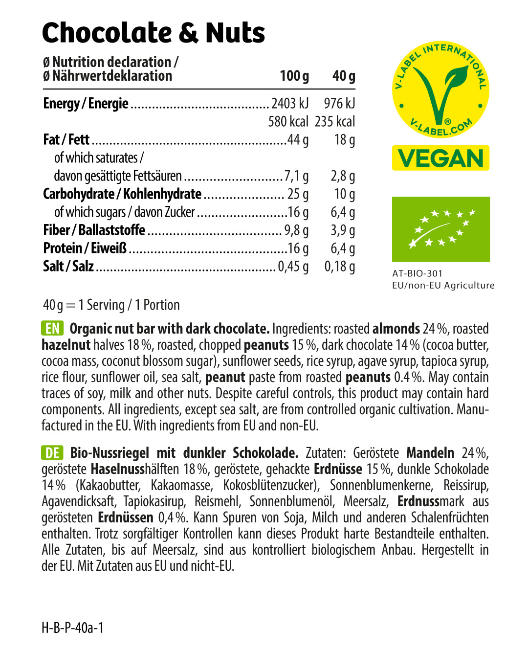 HEJ Organic Nut Bar Chocolate & Nuts