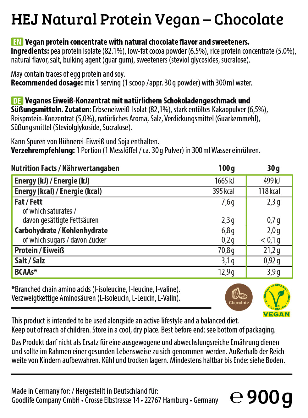 HEJ Protein Vegan Chocolate