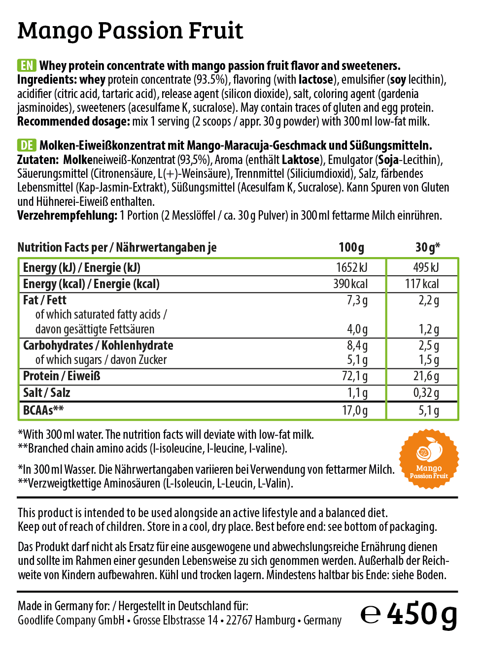 HEJ Whey Mango Passion Fruit