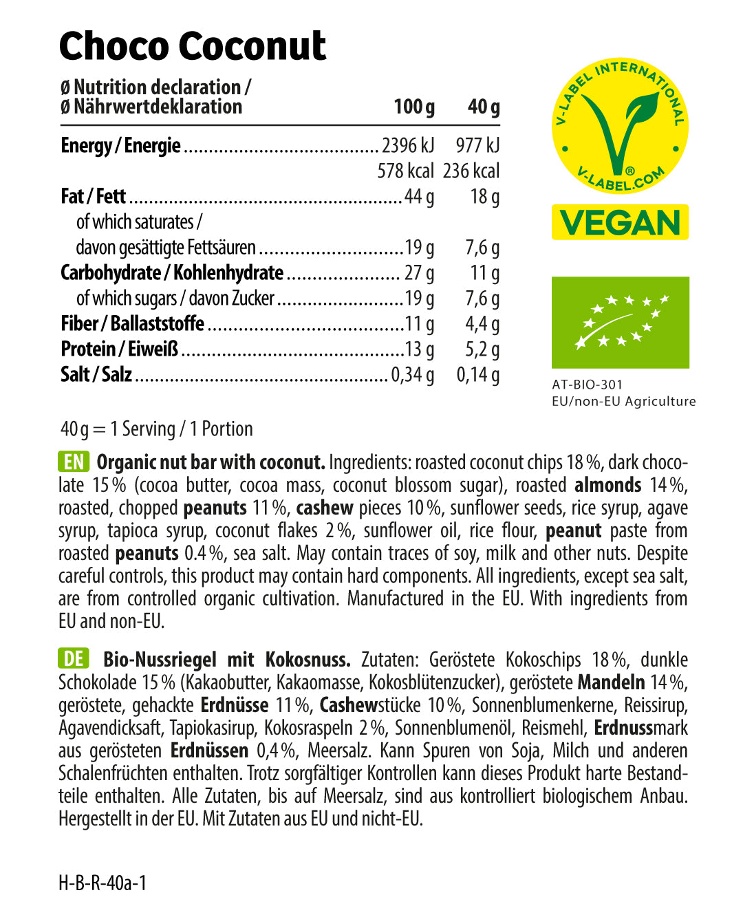 HEJ Organic Nut Bar Choco Coconut