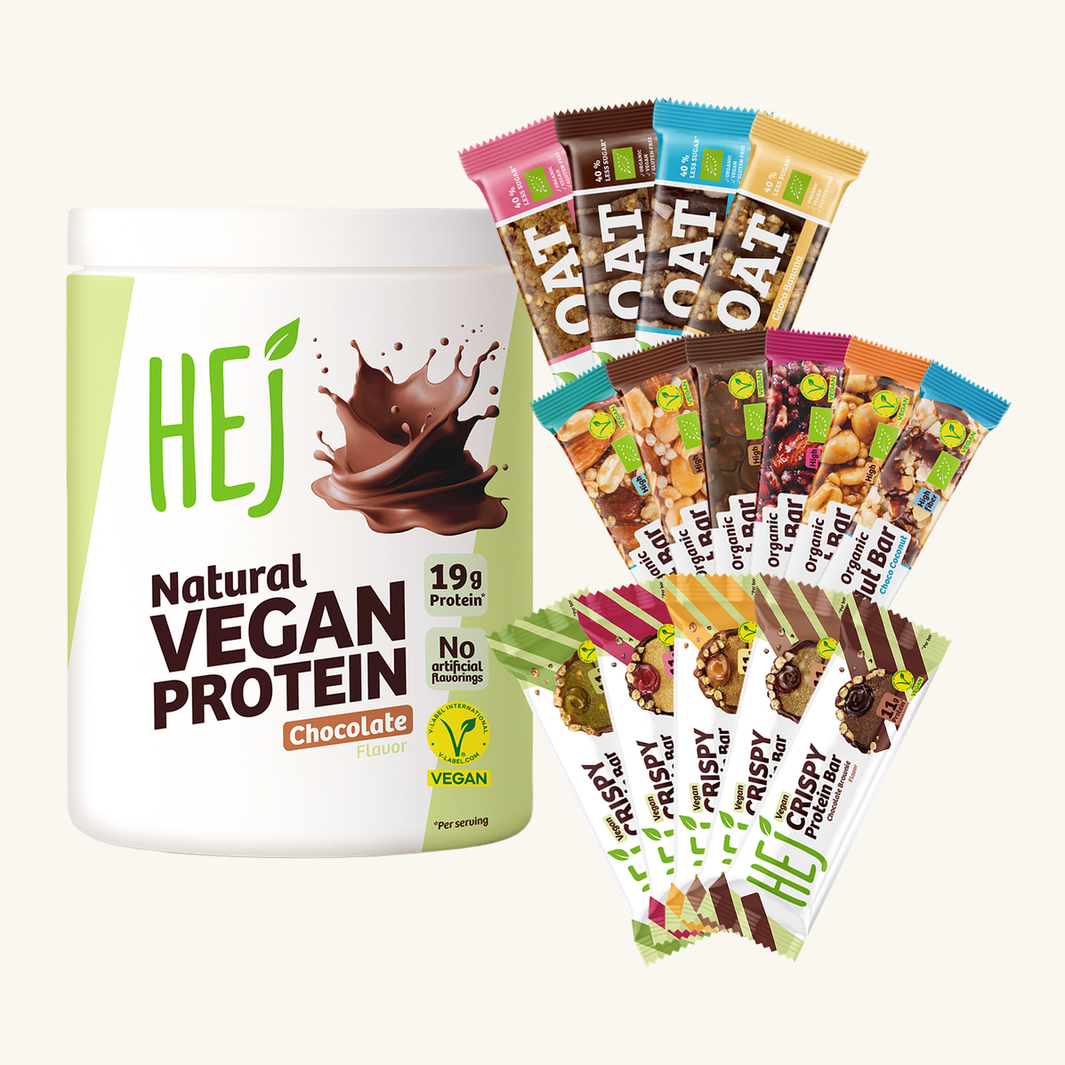 HEJ Veganes Riegel + Proteinpulver Probierpaket